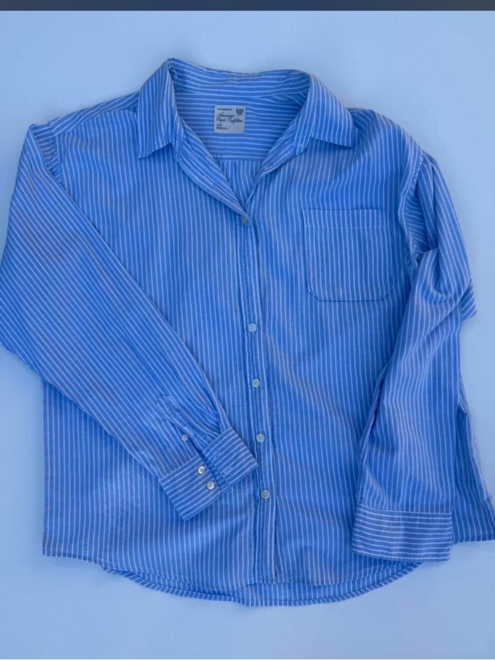 American Eagle Outfitters Women’s Blue Stripe Button-Up Shirt - Boyfriend Fit